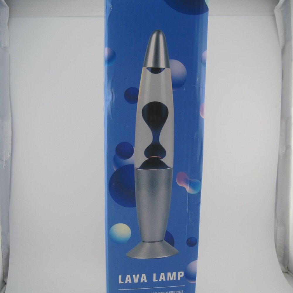 NEW Retro Silver Lava Lamp Light 13.5" Slim Yellow Wax with Light Bulb & Box - Picture 2 of 4